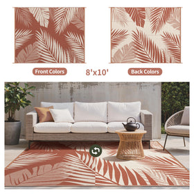 GENIMO outdoor rug double sided palm leaf design for versatile outdoor styling.