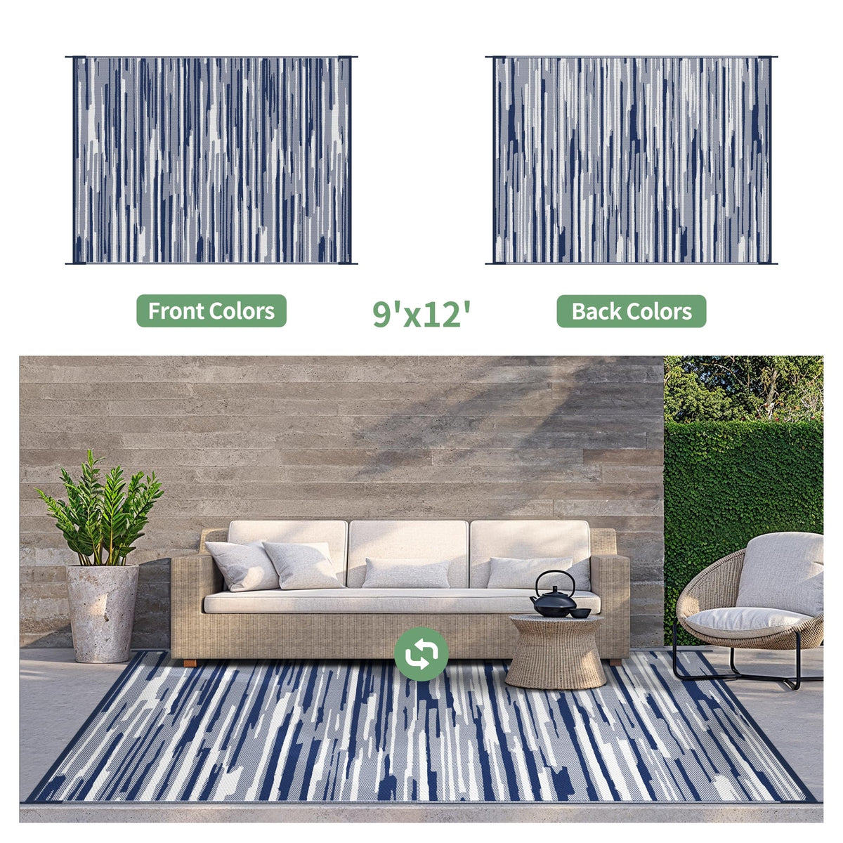 GENIMO outdoor rug shows reversible design for versatile styling and longer lifespan