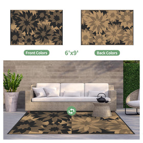 GENIMO reversible design rug in black and brown for patio or camping use.