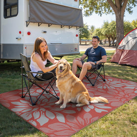 GENIMO reversible rug with flower pattern for versatile outdoor décor.