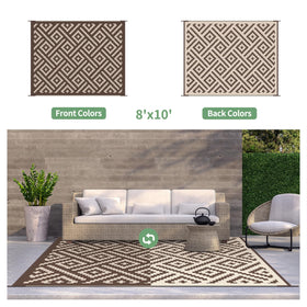 GENIMO reversible rug with geometric patterns for decks or camps.