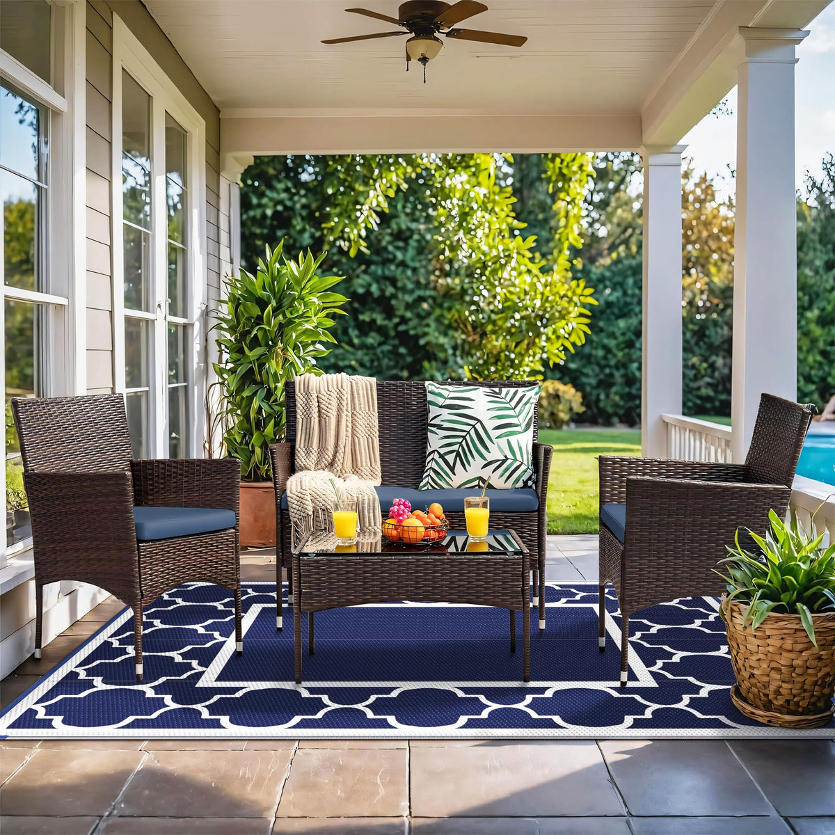 GENIMO outdoor rug reversible pattern close-up showing dual design options.
