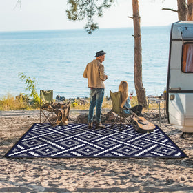 GENIMO outdoor rug reversible pattern navy white suitable for versatile decor.