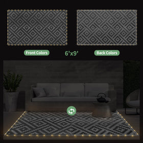 GENIMO reversible-pattern rug offers dual styling for different outdoor settings.