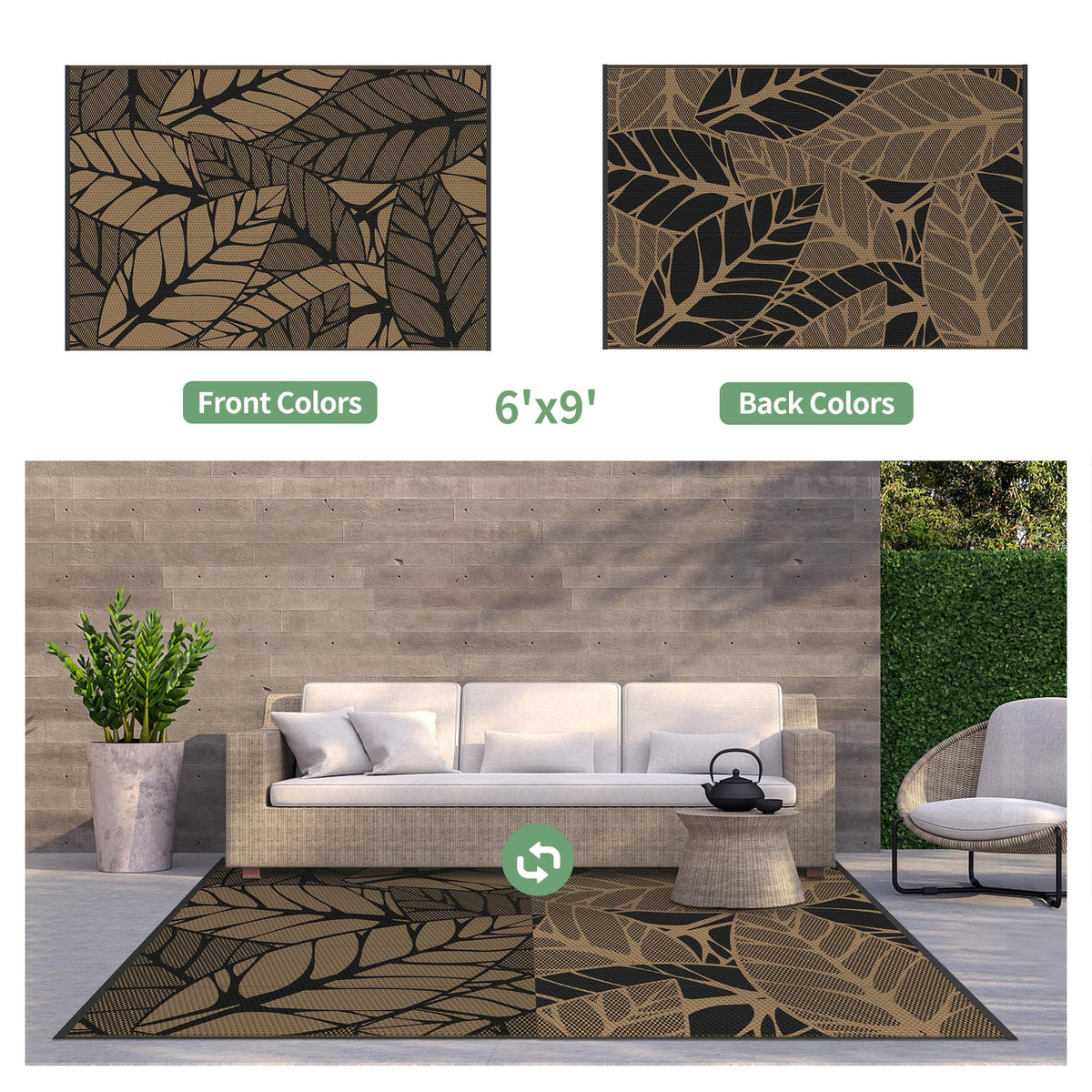 GENIMO Outdoor Rug reversible design with straw weave for versatile seating areas.
