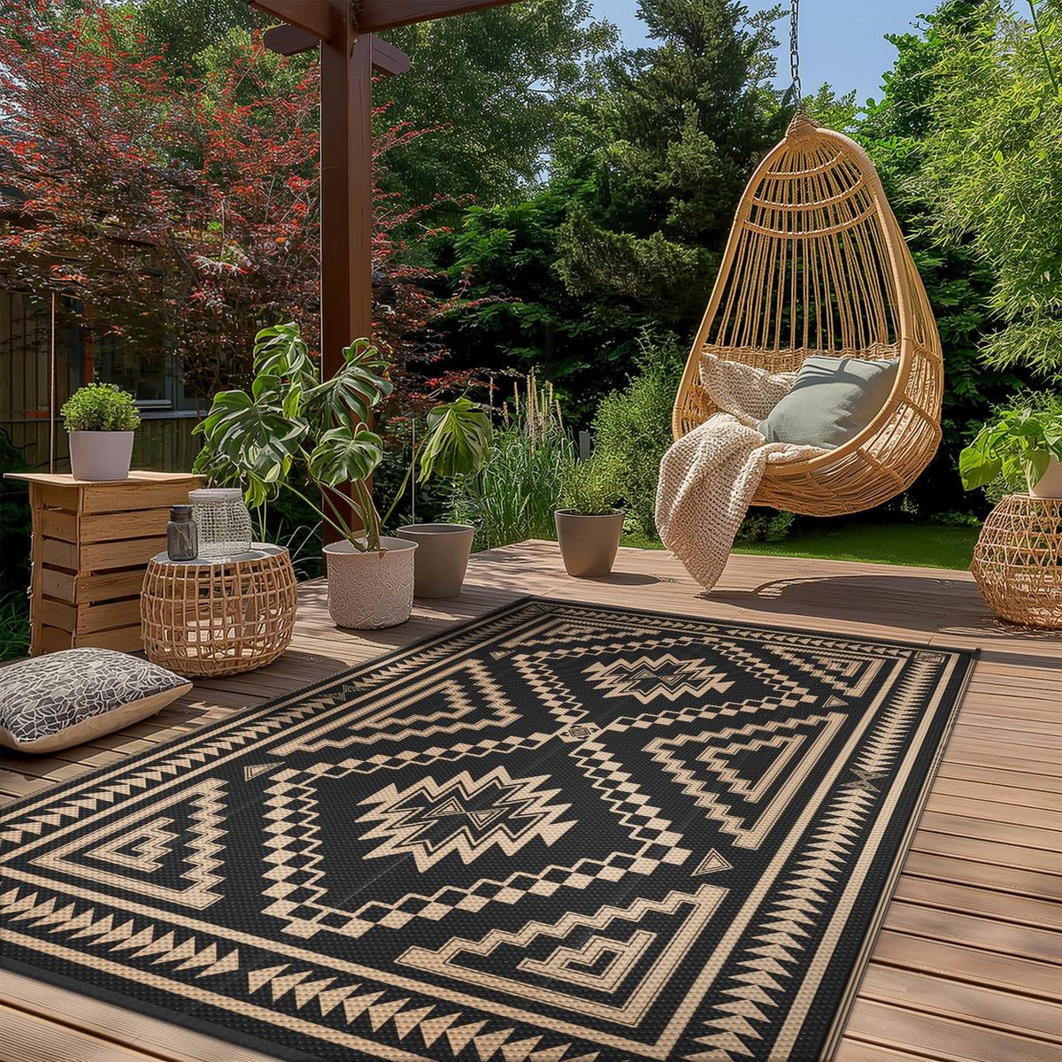 GENIMO outdoor rug reversible two-sided design doubles styling options for outdoor spaces.