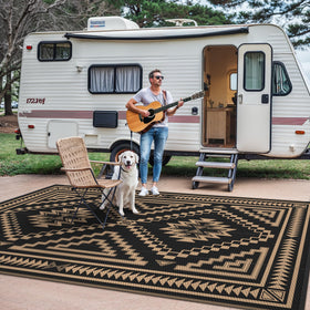 GENIMO outdoor rug ideal for RV camping with lightweight, roll-and-go setup.
