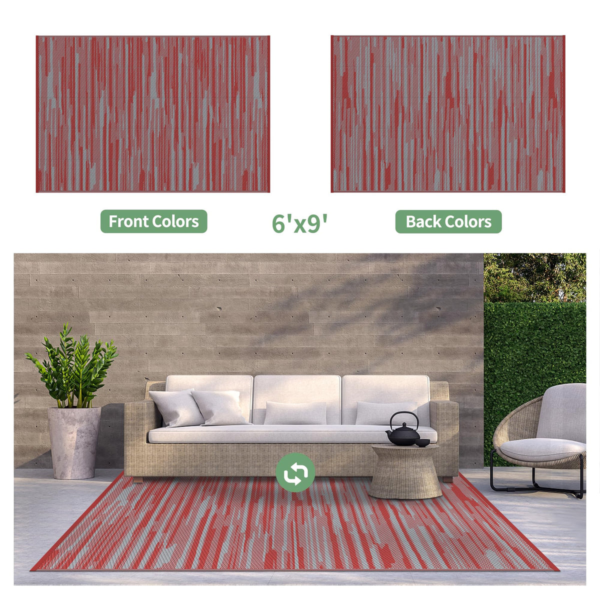 GENIMO outdoor rug, waterproof RV mat, quick-dry surface for camping.