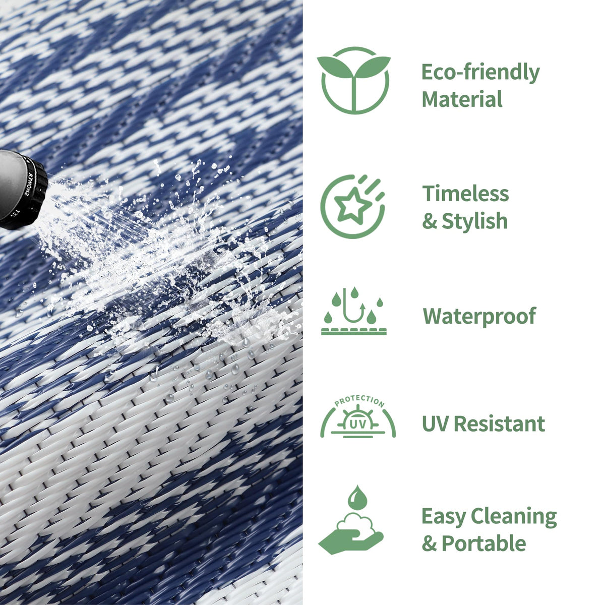 GENIMO outdoor rug resists stains and wipes clean for easy outdoor use
