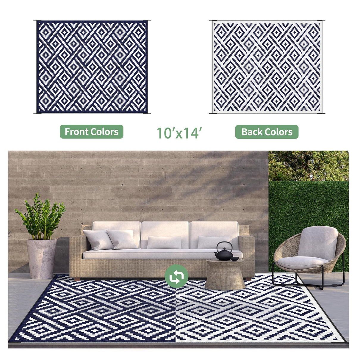 GENIMO outdoor rug stain-resistant surface for quick-clean when needed.