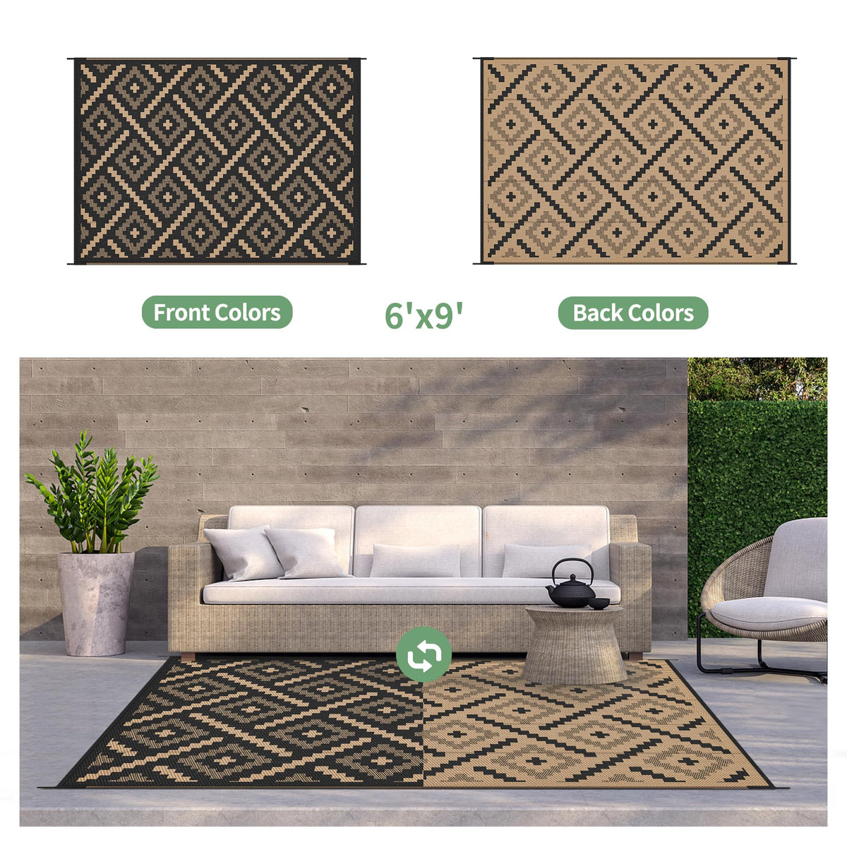 GENIMO rug surface resists stains for busy outdoor areas.