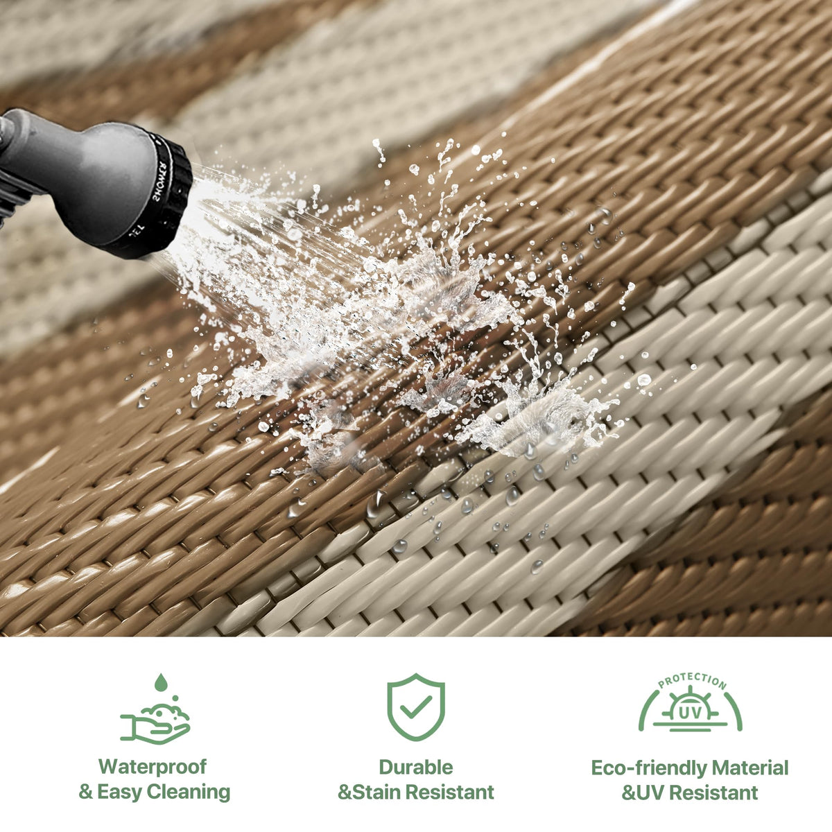 GENIMO outdoor rug UV-coated fibers resist fading on sunny patios.