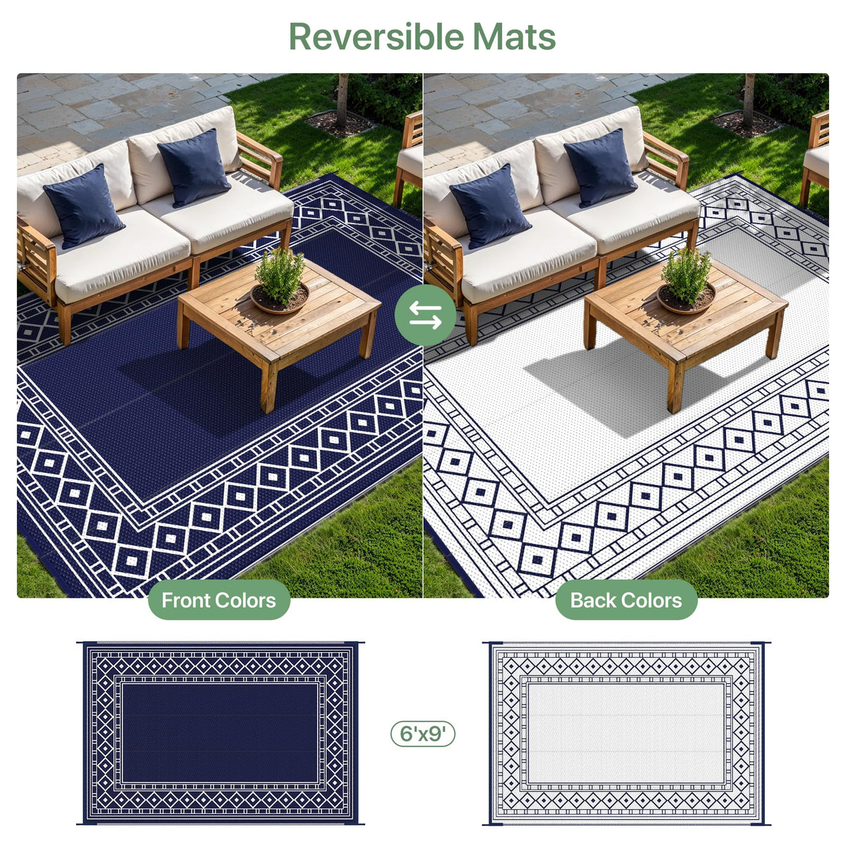 GENIMO outdoor rug with UV-resistant coating resists fading in sun.