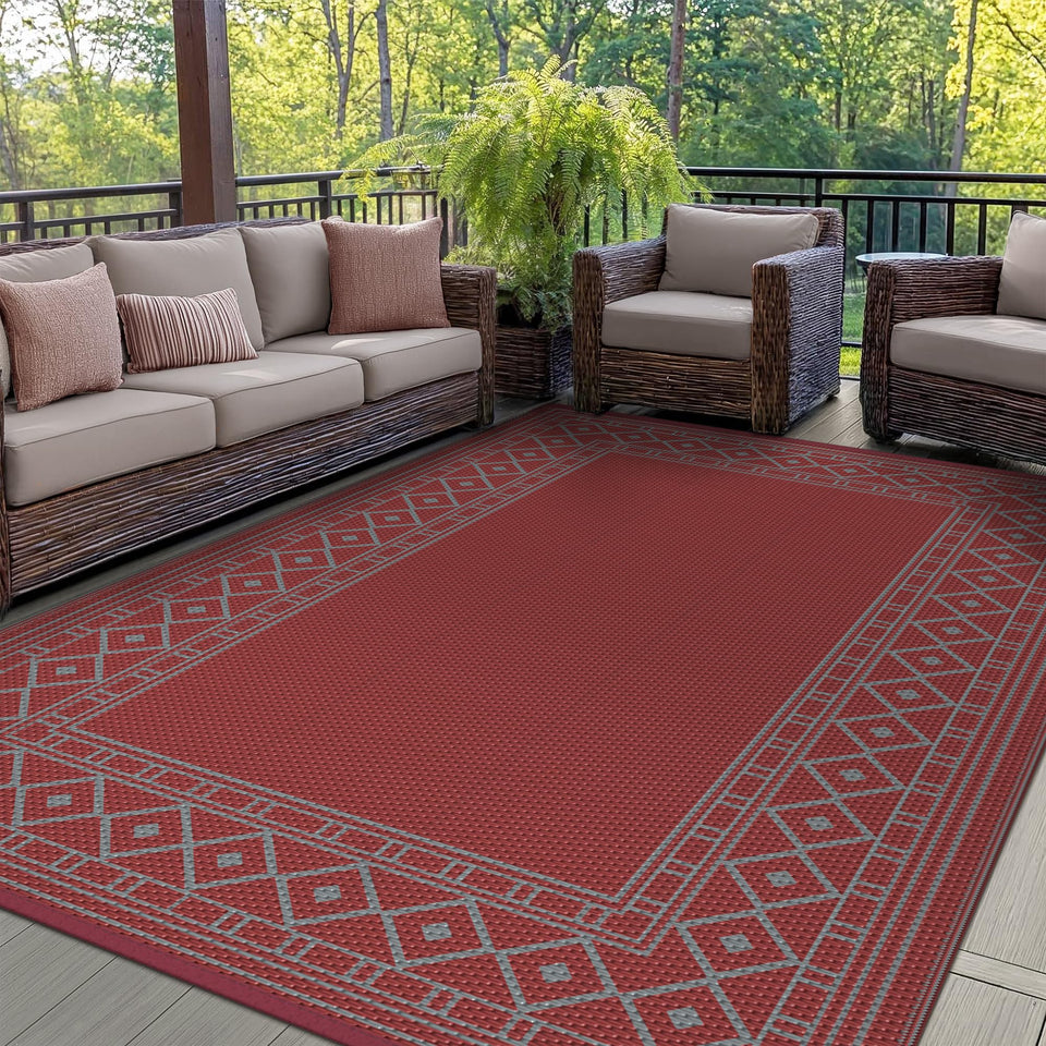 GENIMO outdoor rug 6x9 for patio, weatherproof and durable.