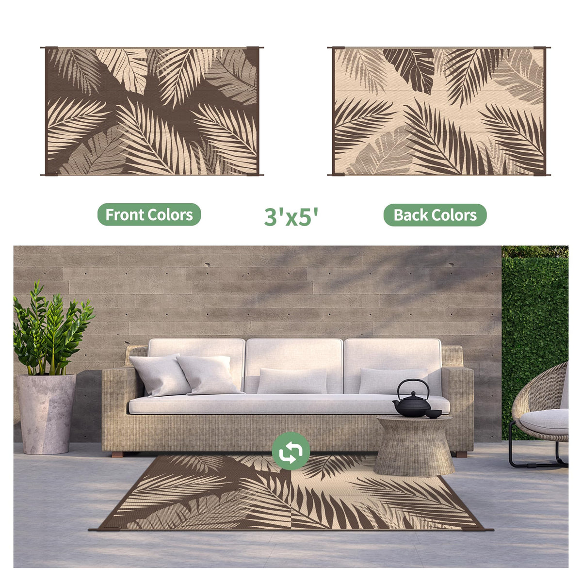 GENIMO outdoor rug waterproof and easy to clean for outdoor spaces.