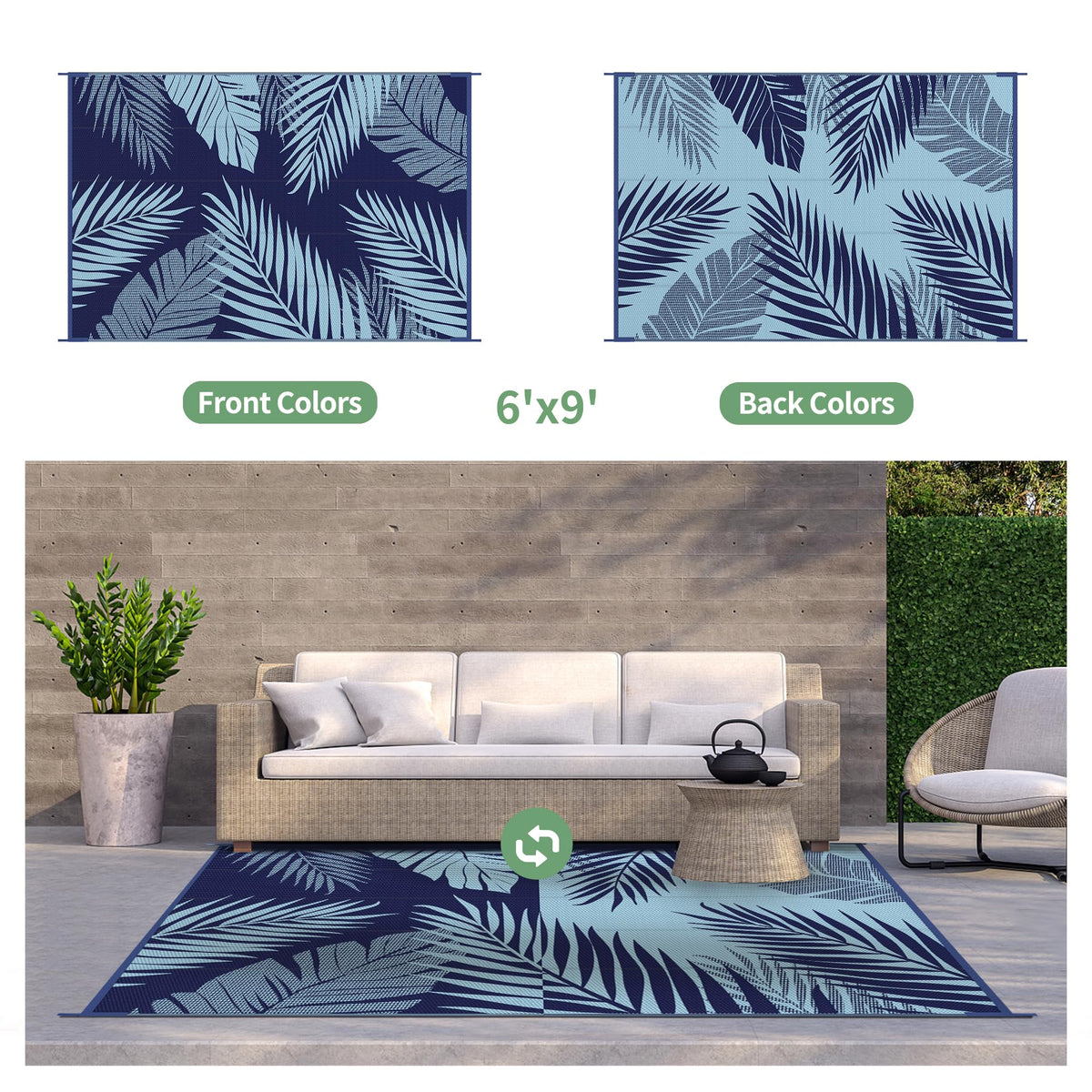 GENIMO outdoor rug waterproof and easy to clean for spills and sand.