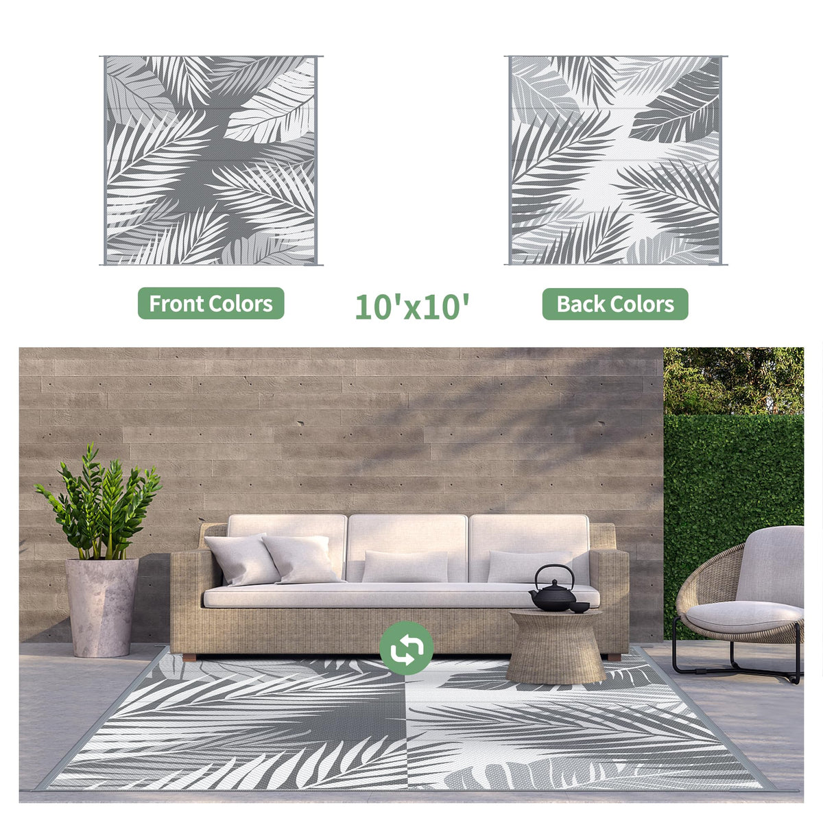 GENIMO Outdoor Rug waterproof and easy to clean for spills on patios and picnics