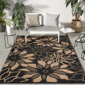 GENIMO outdoor rug front view with double-sided flower pattern for versatile patio styling.