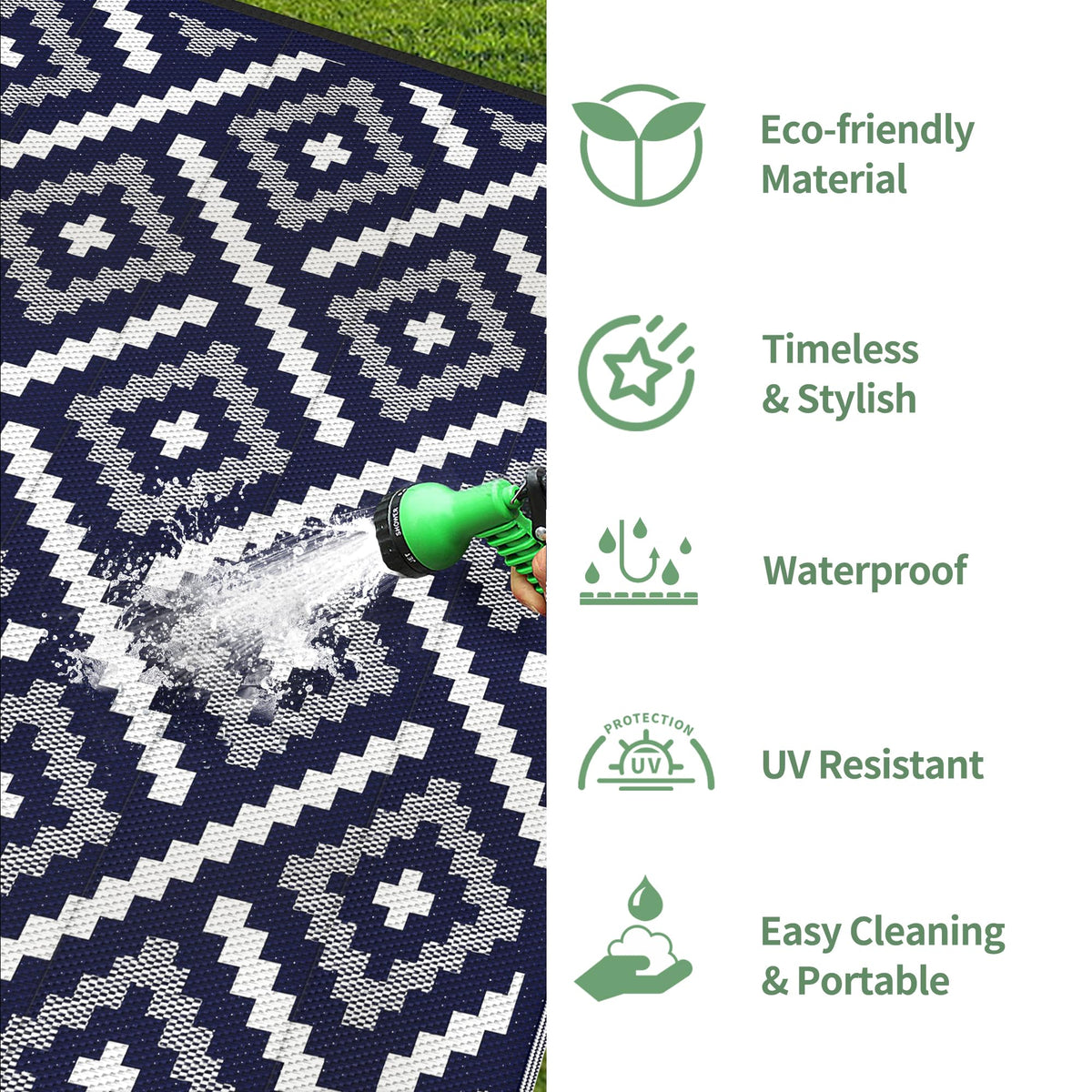GENIMO outdoor rug with waterproof surface for quick cleanup after spills.