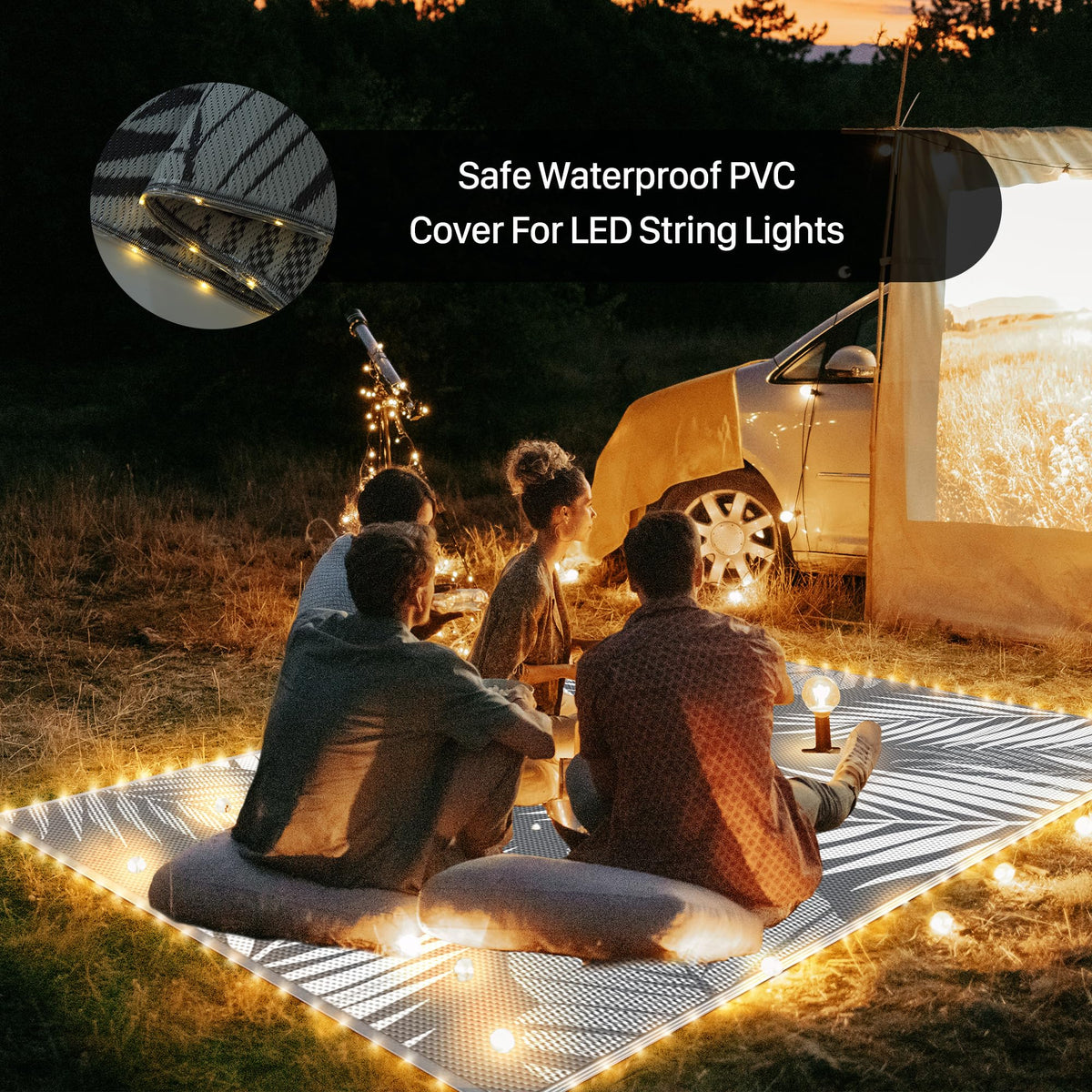 GENIMO palm leaf double-sided design rug for versatile outdoor styling.