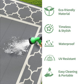 GENIMO patio-deck setup rug creates a cozy outdoor lounge area.