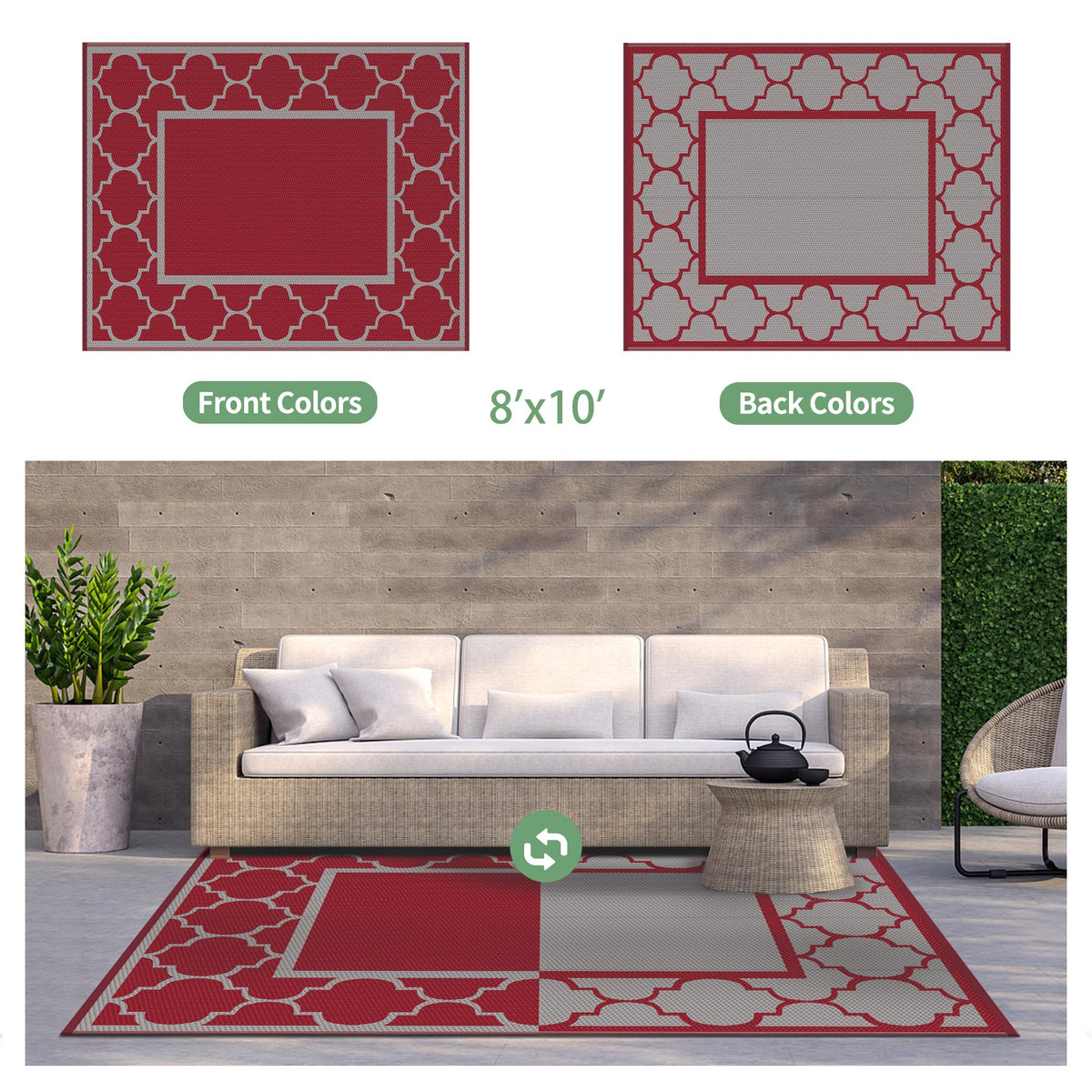 GENIMO patio rug complements deck furniture and withstands sun and rain