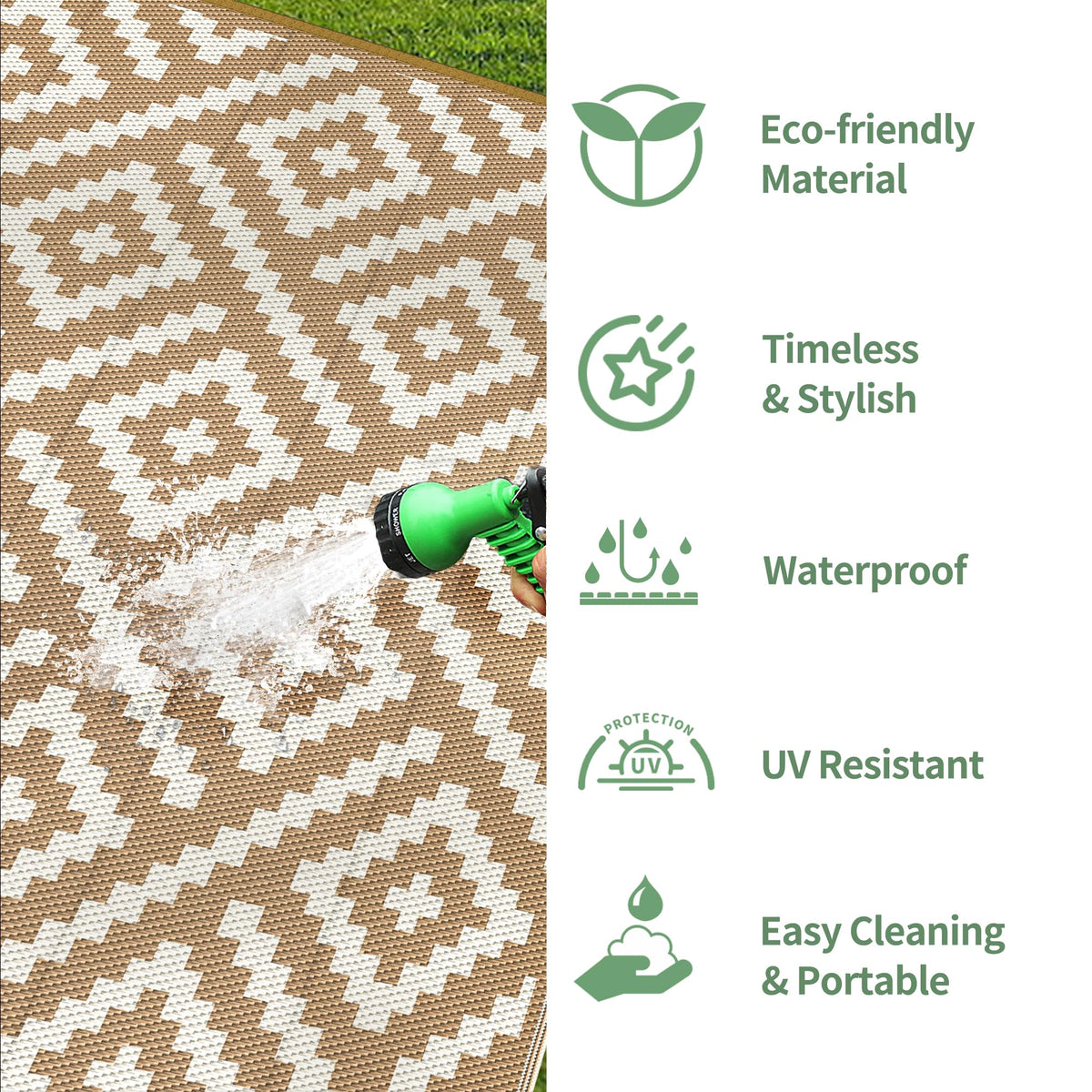GENIMO portable roll-up rug with carry bag for RV trips.