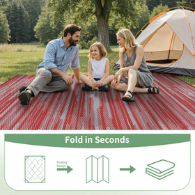 GENIMO portable rug with reinforced seams, rollable for RV trips.