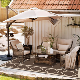 GENIMO reversible plastic straw rug with dual patterns for versatile styling