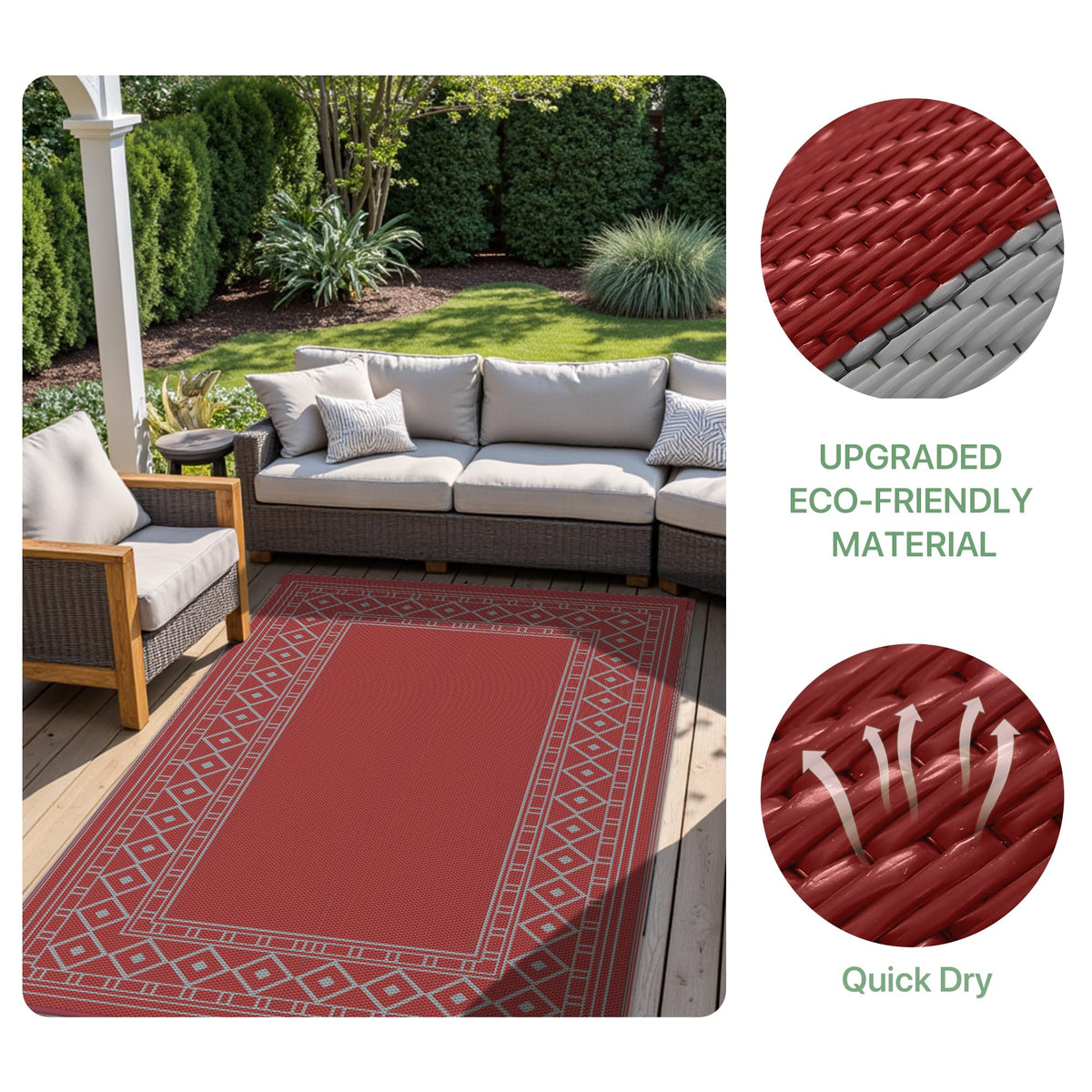 GENIMO versatile rug suits RVs, decks, patios, and beaches.