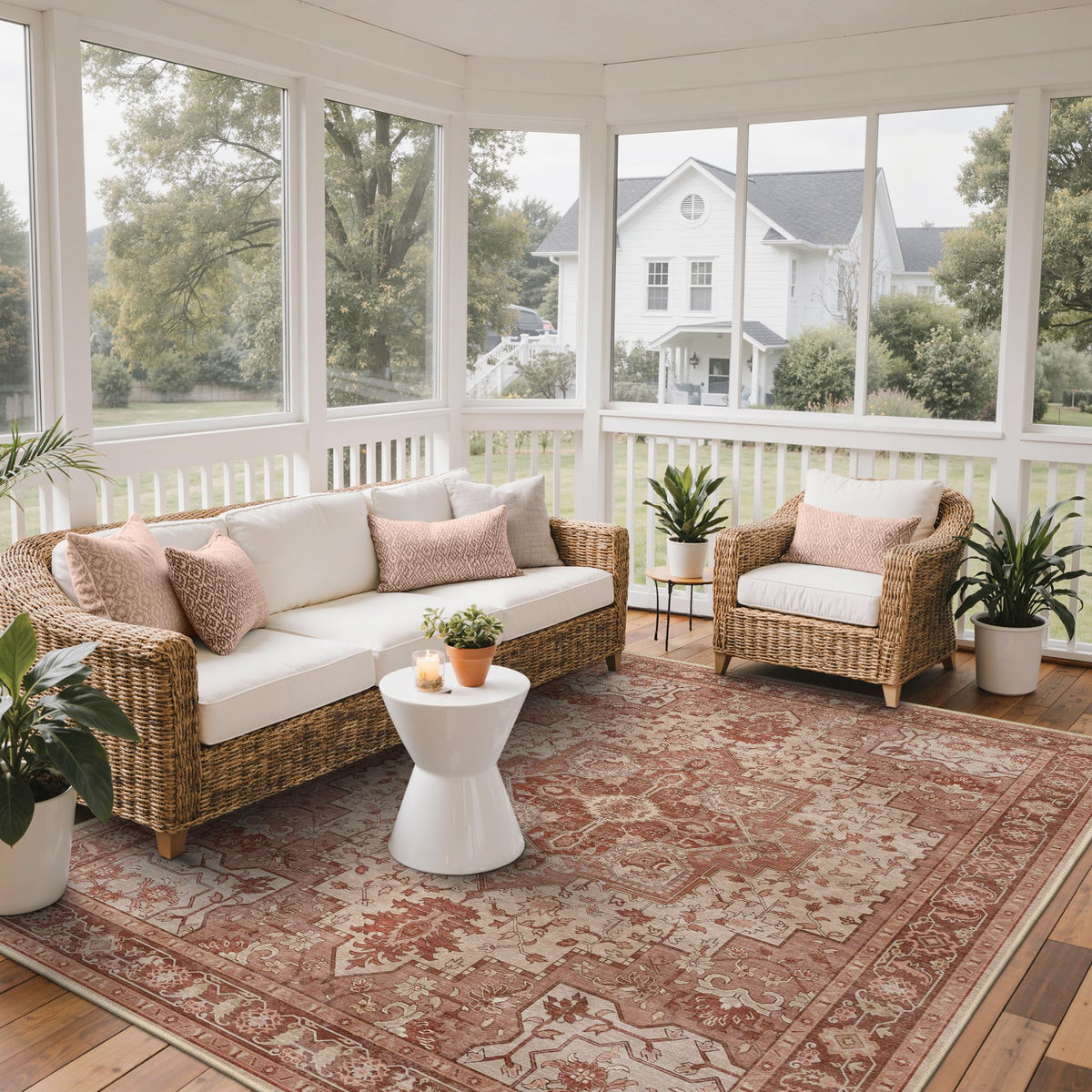 GENIMO waterproof non-shedding rug keeps spaces easy to clean outdoors.