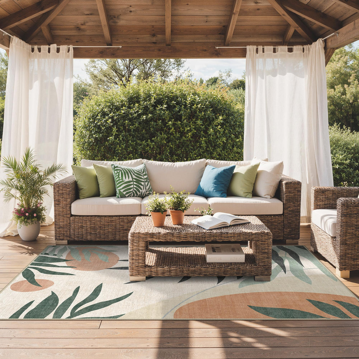 Genimo waterproof rug 9x12 ideal for indoor and outdoor spaces, easy maintenance.