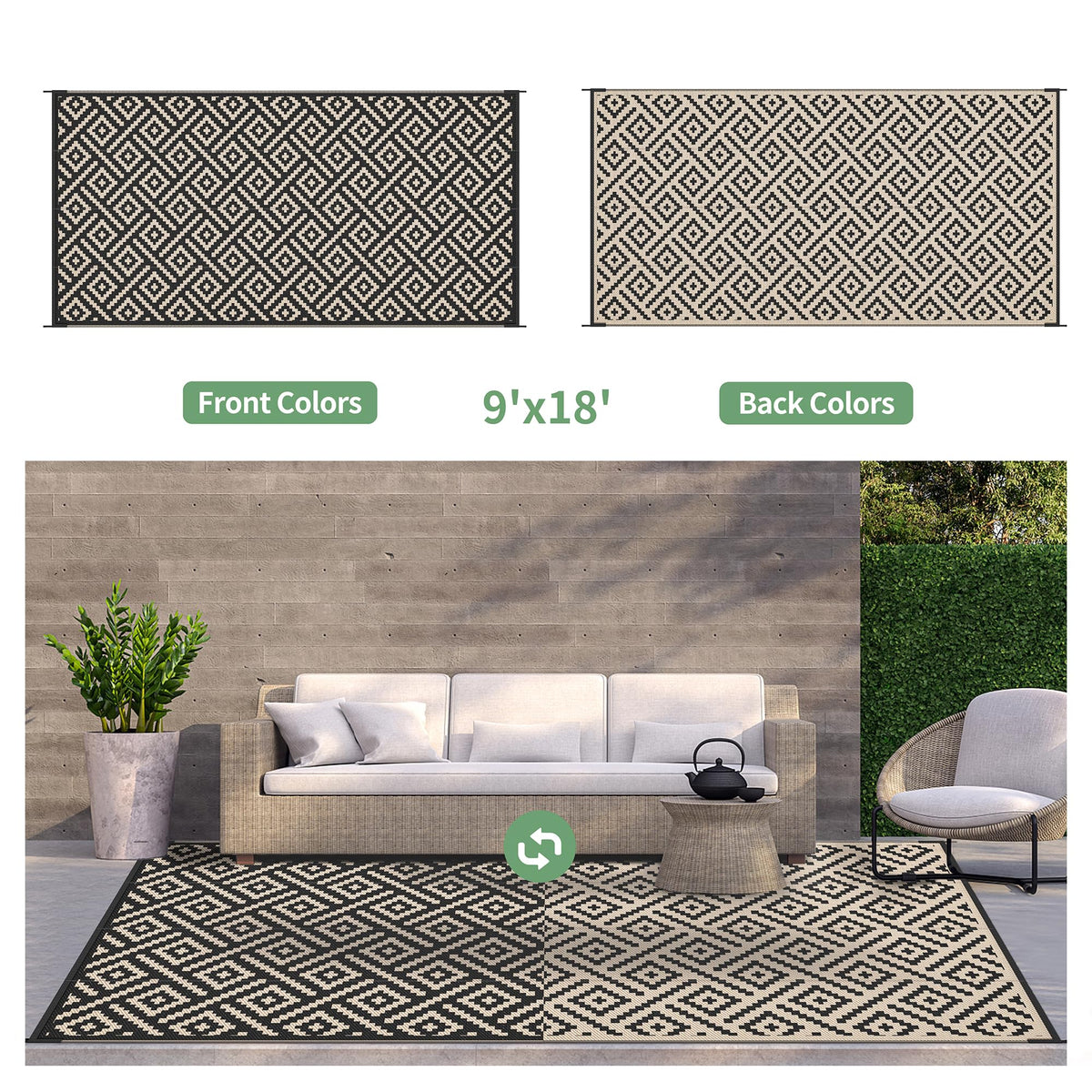 GENIMO weatherproof coating protects rug from heat and moisture