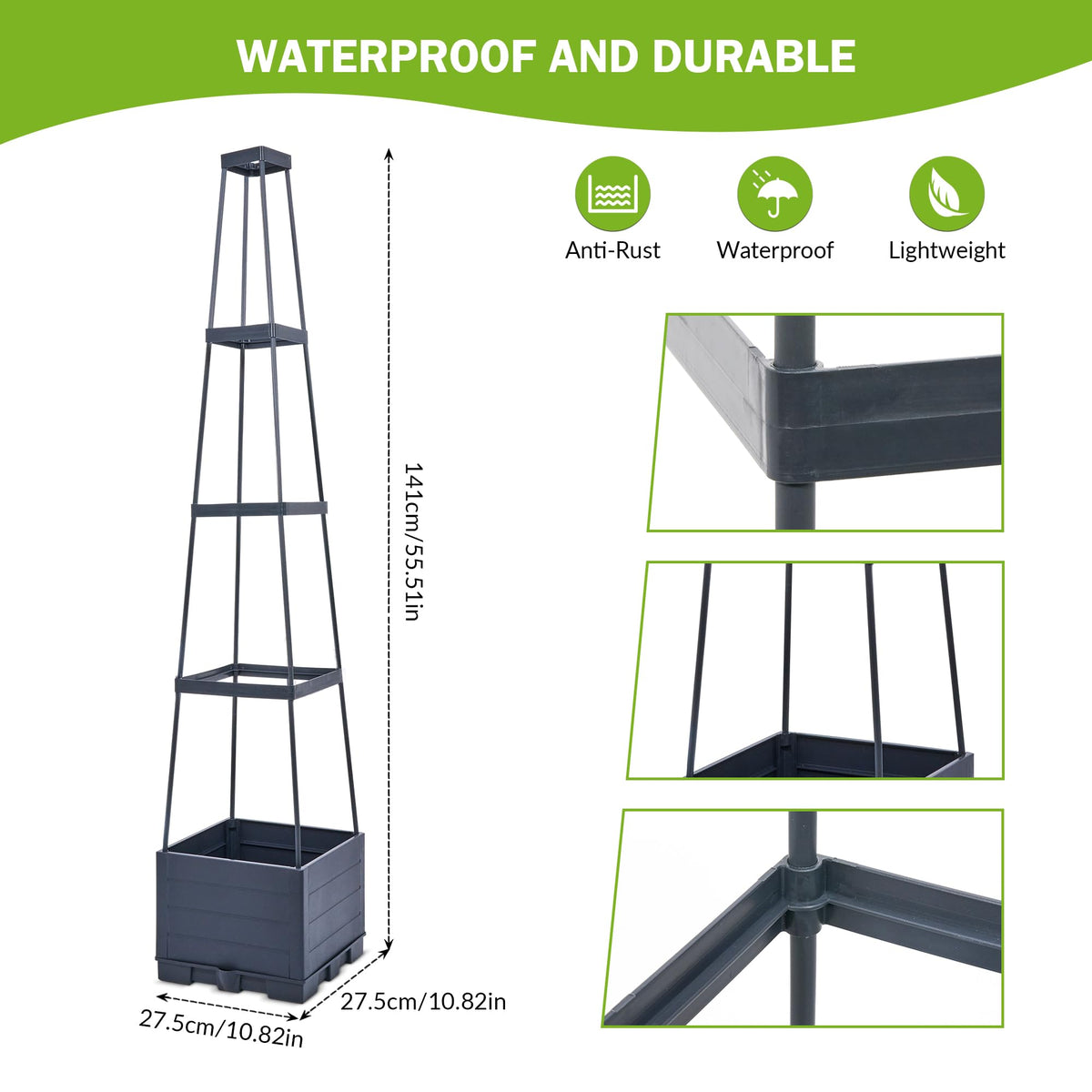GENMOUS 4 Tiered Tomato Planter supports climbing vines with a sturdy box trellis