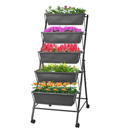 GENMOUS 5-tier raised garden bed with black frame built for durable outdoor use.
