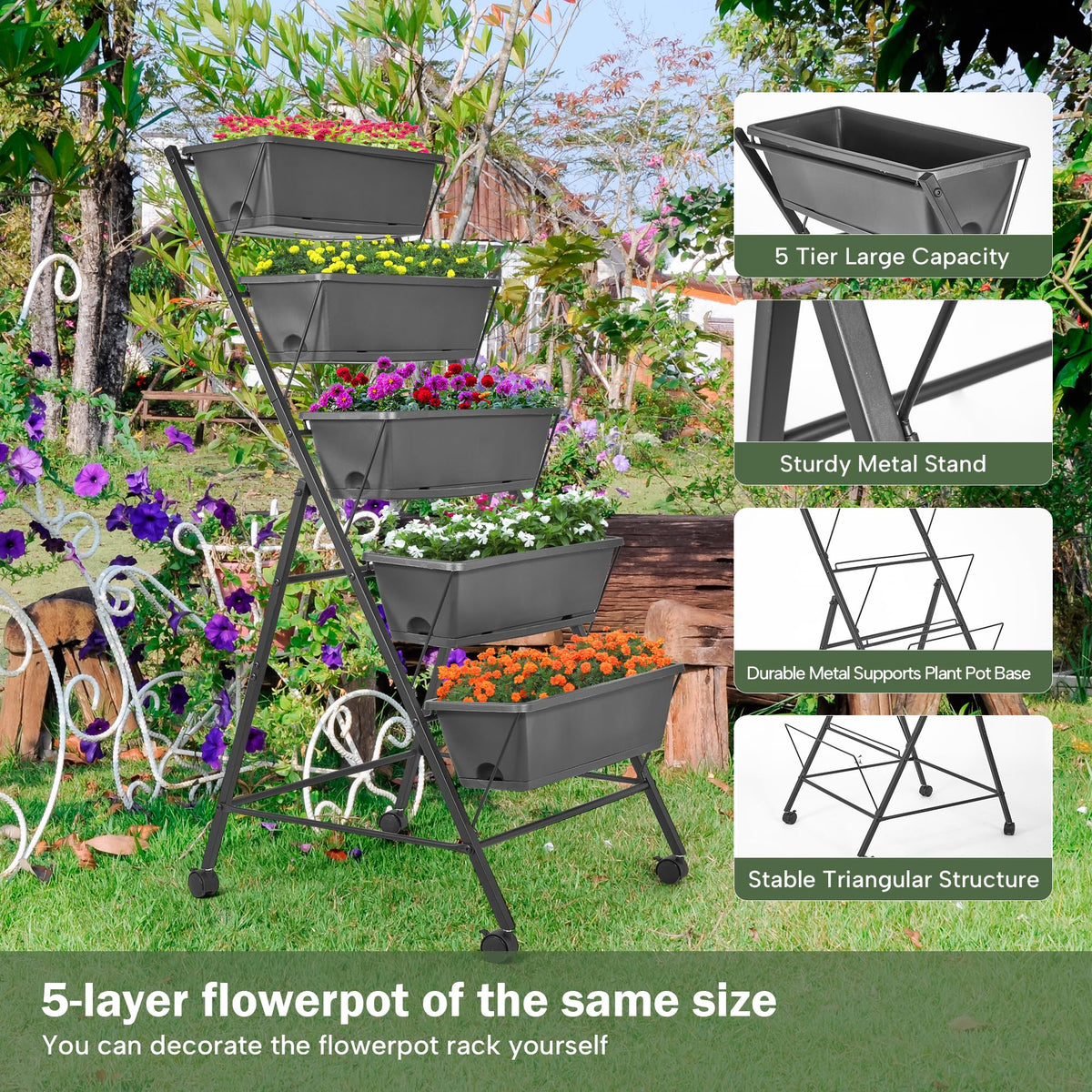 GENMOUS drainage system with removable tray promotes proper soil moisture.