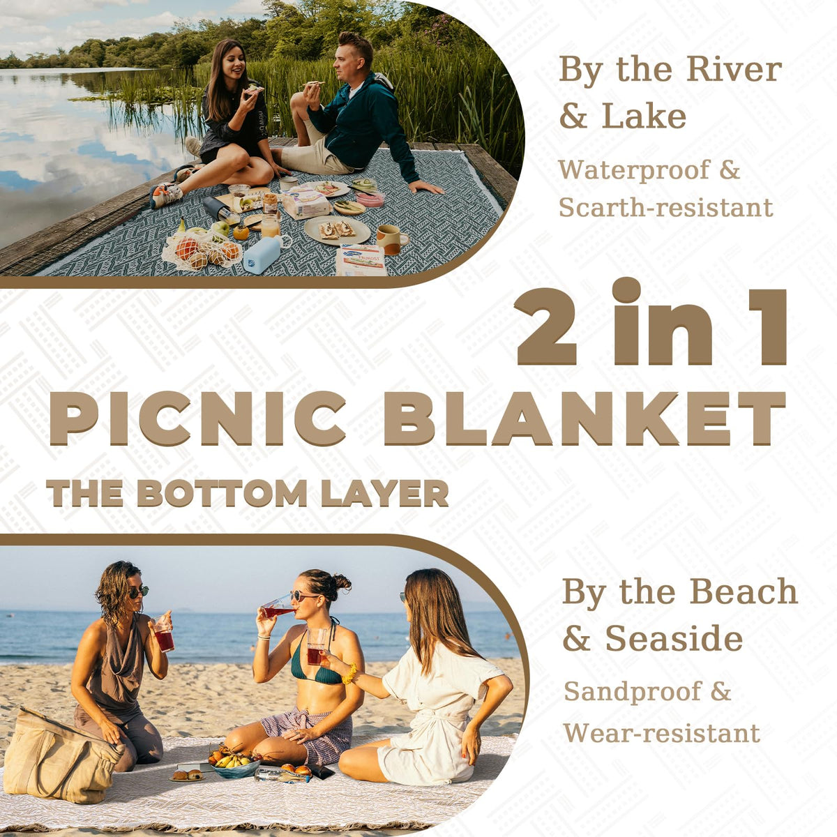 Genovega waterproof bottom mat protects against damp grass and sand.