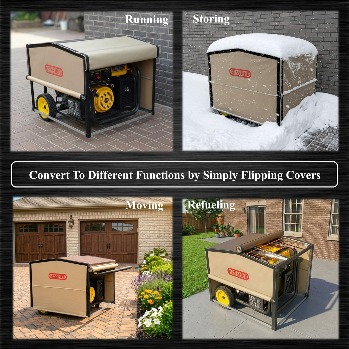 GenShed generator shed move handle allows repositioning with the shed attached.
