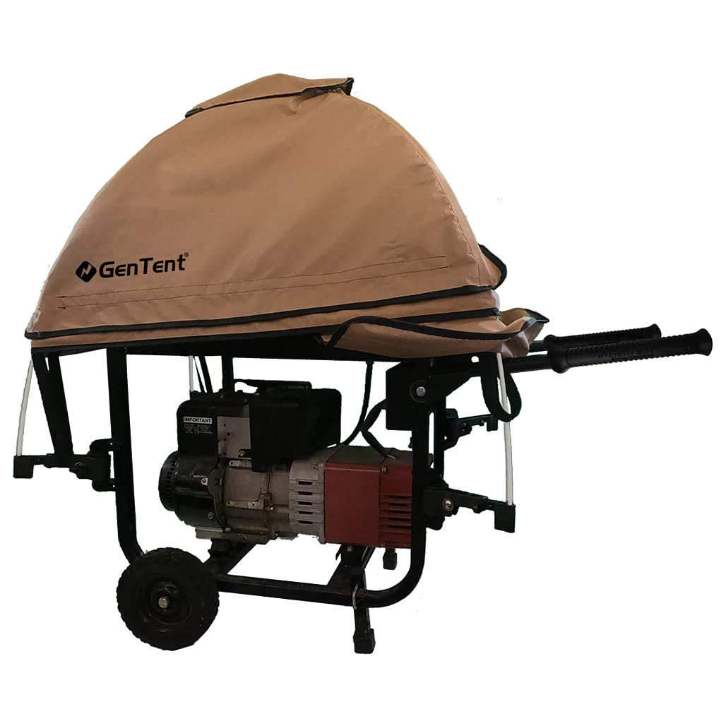 GenTent folding handles on a square frame allow secure generator maneuvering.