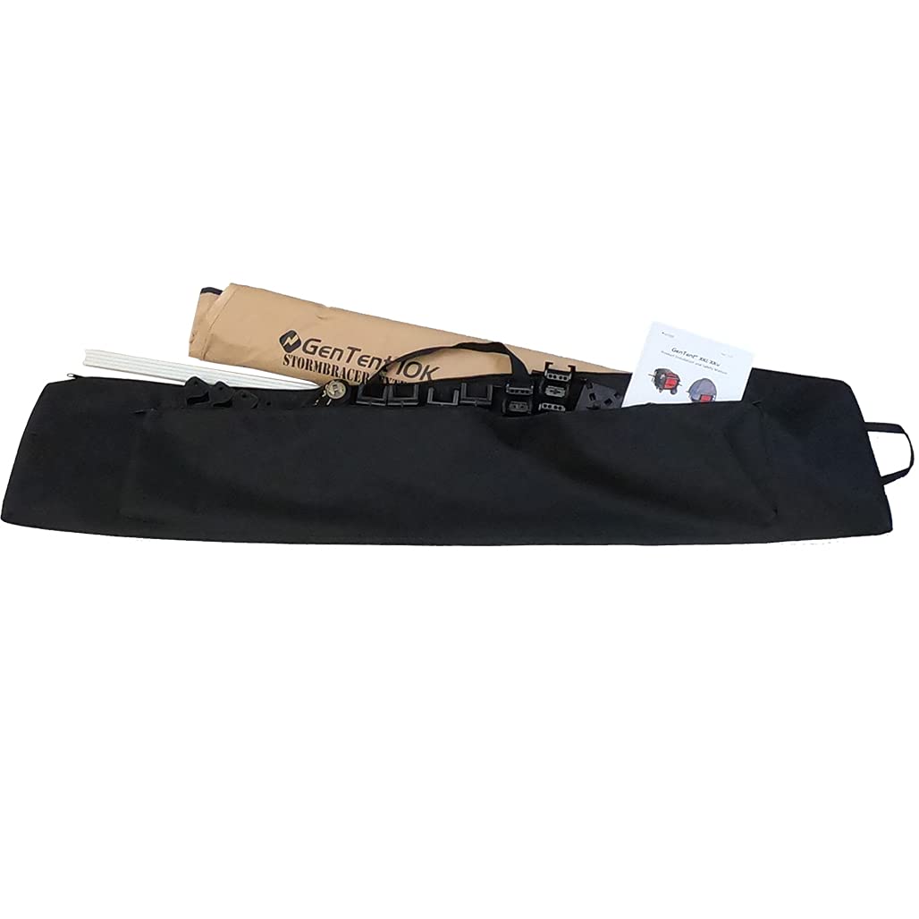 GenTent storage bag interior layout featuring main compartment and pockets