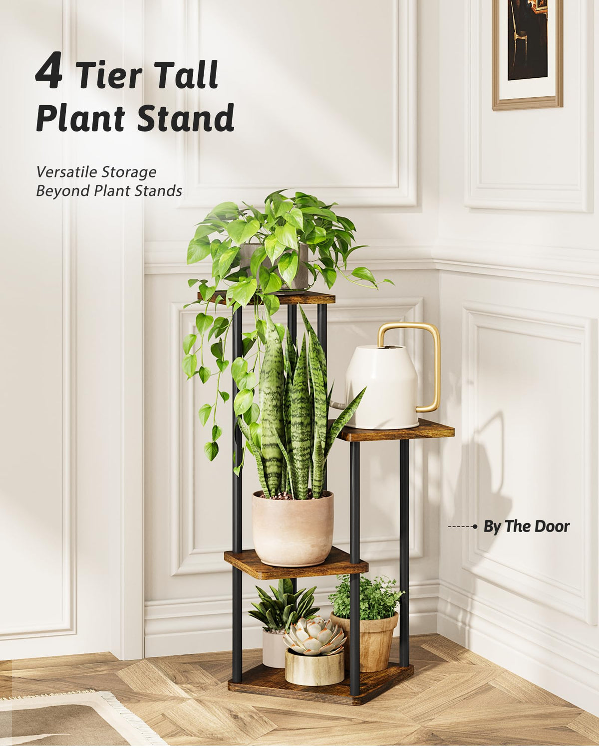 GENTINGBRO brown oak finish stand close-up highlighting durable metal and wood mix