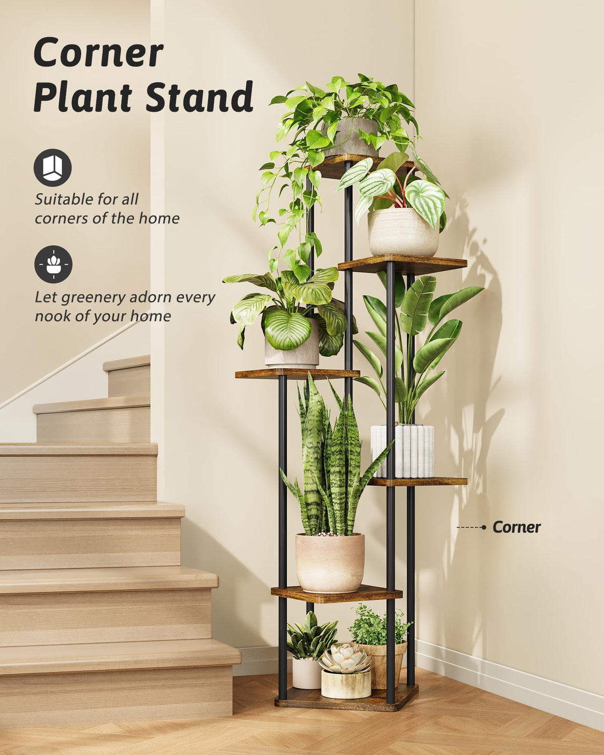 GENTINGBRO durable plant stand with metal and wood supports 20 lb per tier.