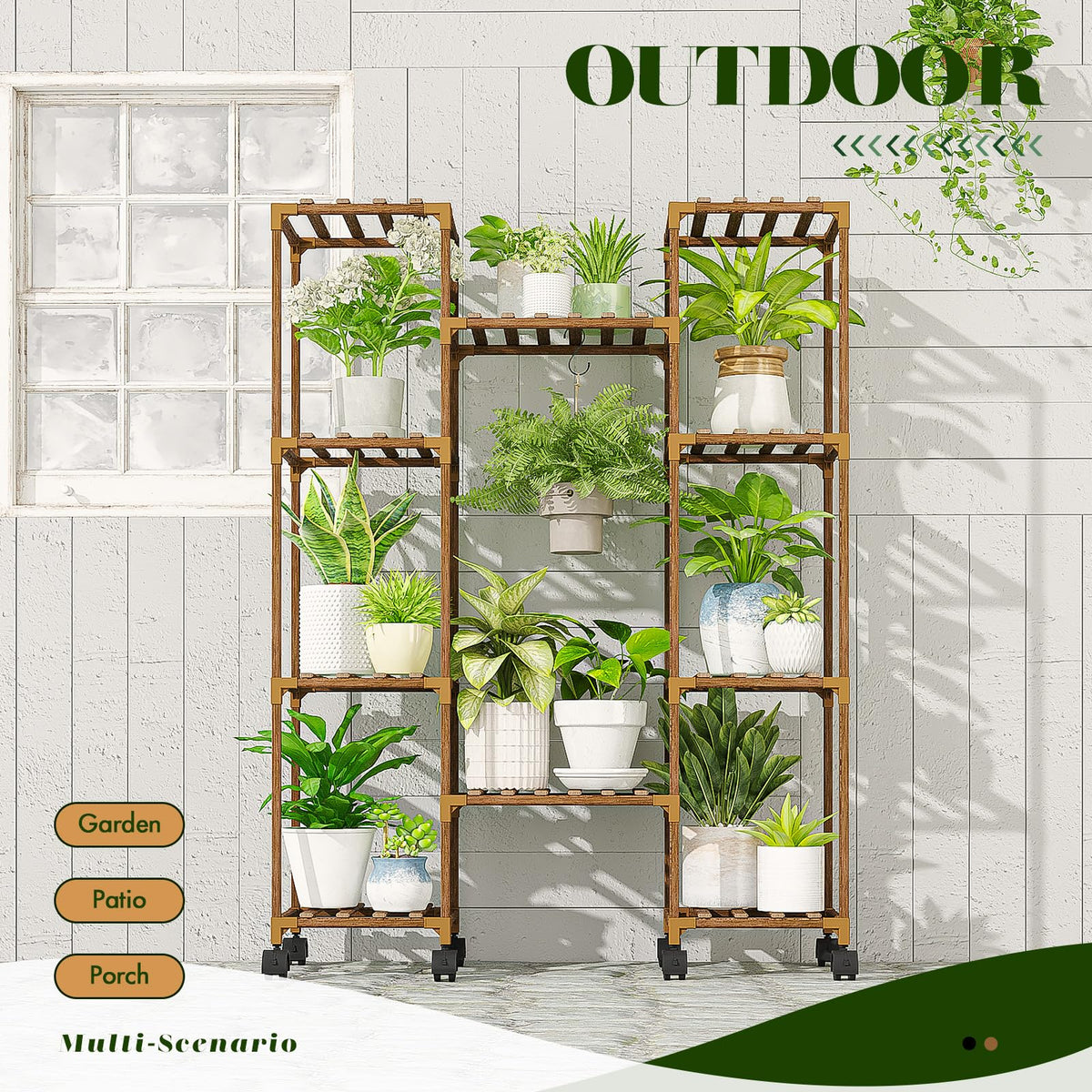 GENTINGBRO hanging flower stand highlights vertical display of greenery.