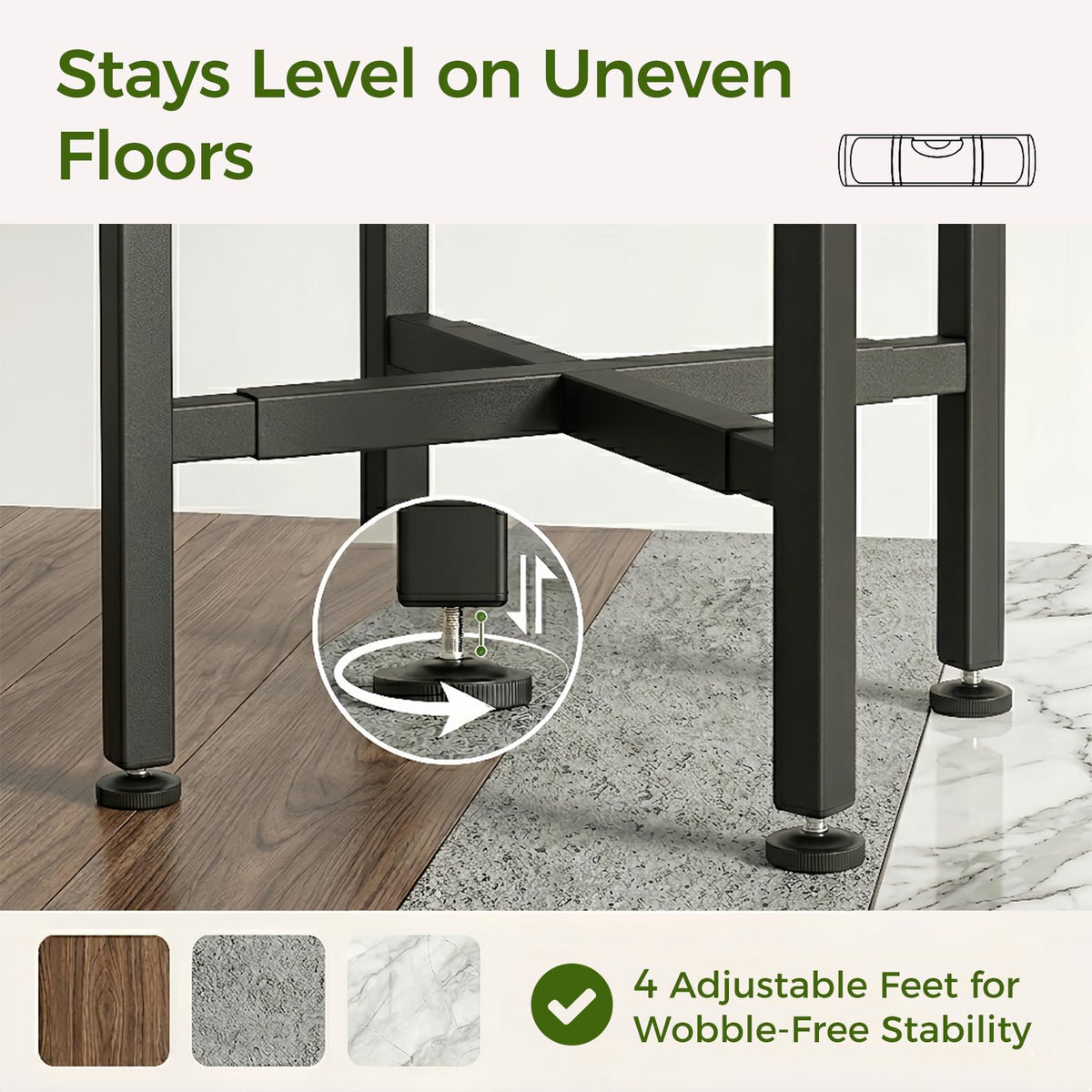 GENTINGBRO leveling feet stabilize the stand on uneven floors for steady placement