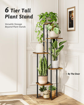 GENTINGBRO multi-tier plant shelf in brown oak fits balcony and living room.