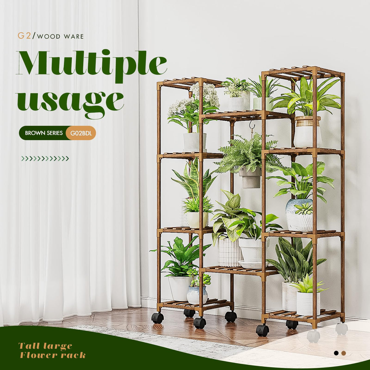 GENTINGBRO ten-pot shelf showing ample space for multiple plants.