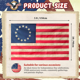 Geodurn Betsy Ross flag with brass grommets for secure hanging.