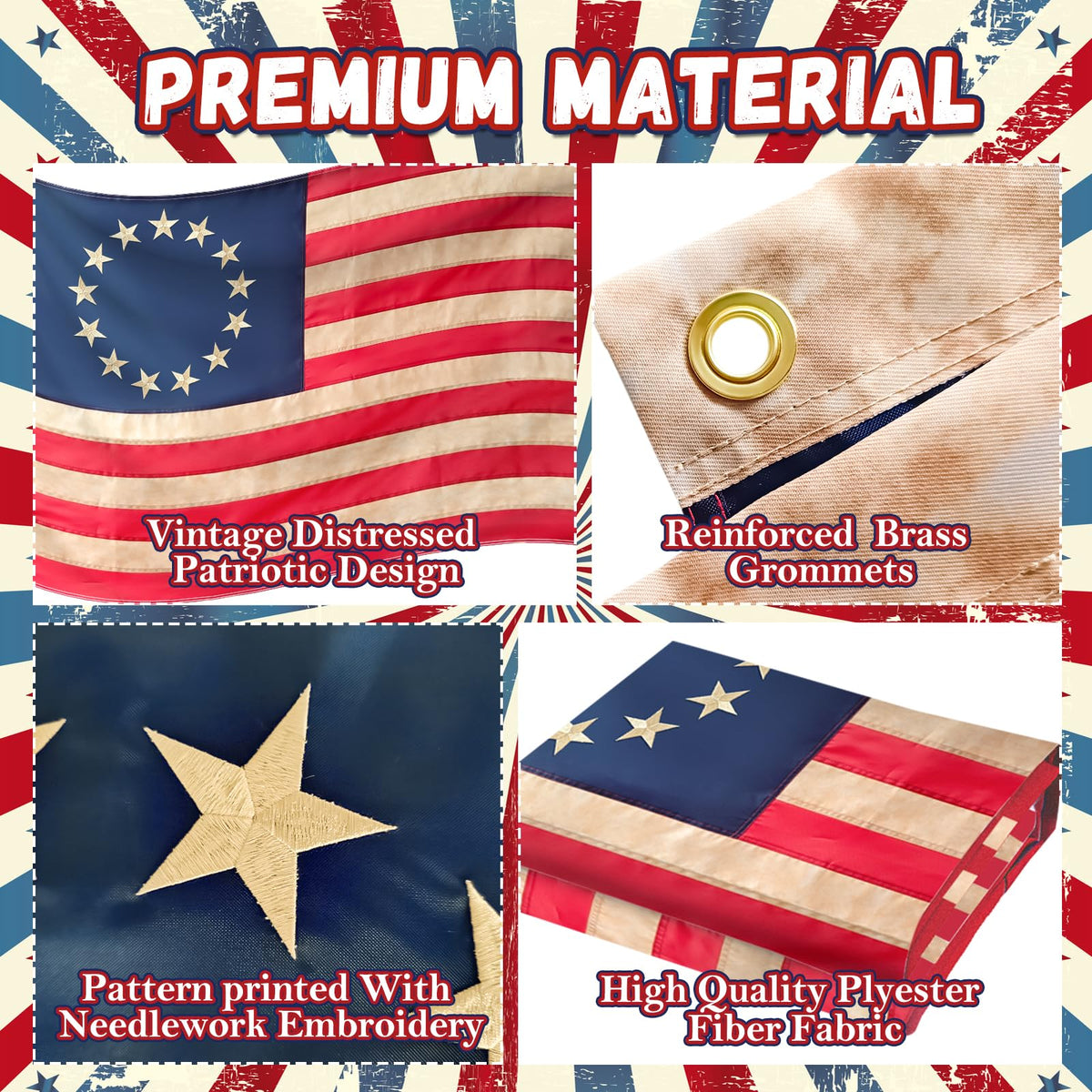 Geodurn Betsy Ross flag is double-sided with vibrant colors.