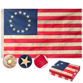 Geodurn Betsy Ross flag with embroidered 13 stars, ideal for outdoor display.
