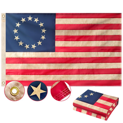 Geodurn Betsy Ross flag with embroidered 13 stars, ideal for outdoor display.